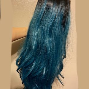 Lace front long Synthetic Wig - Teal Blue Black - Long & Wavy - Cosplay Costume